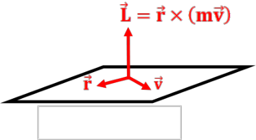 Figure shows the angular momentum vector pointing away from a plane defined by the radial and velocity vectors.