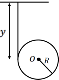 Figure shows the disk attached to a string on one end that is a distance y from the top.