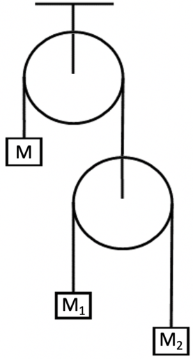 Figure shows a double Atwood Machine with three masses.
