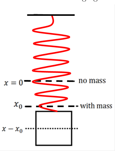 Figure compares the equilibrium positions for a vertical mass and spring.