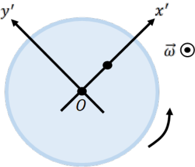Figure shows the cat’s position on the x-prime axis on a rotating turntable.