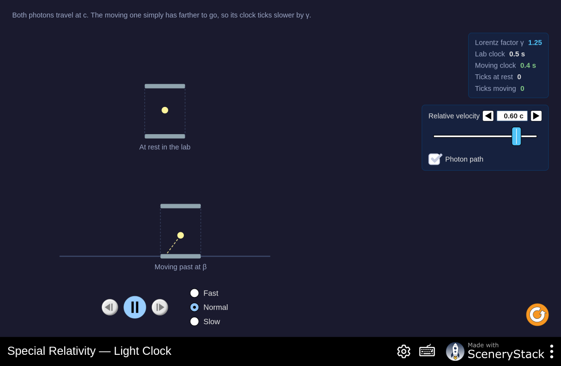 Screenshot of the Special Relativity simulation