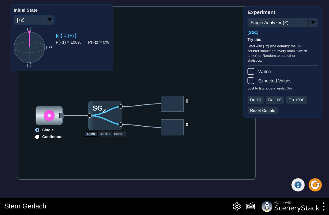 Screenshot of the Stern Gerlach simulation