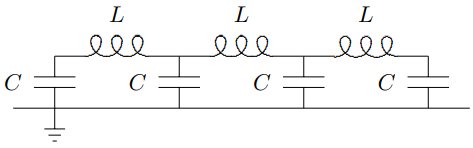 A circuit with three inductors.