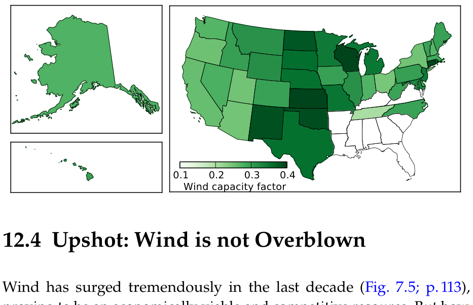 Capacity factor for wind installations by state (based on 2018 data).