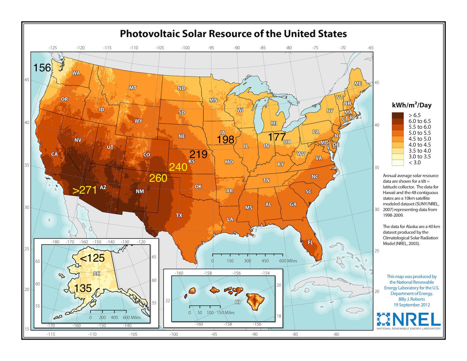 Solar potential for flat panels tilted to latitude, oriented south-relevant to PV panel installations. The graphic is presented in units of
