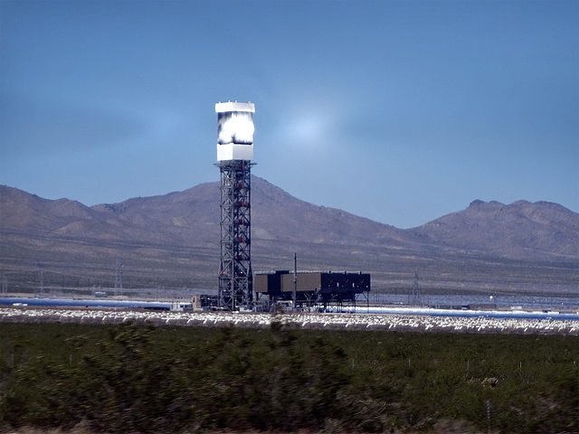One of three “power towers” of the Ivanpah facility in California. By Craig Dietrich.