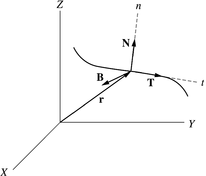 The TNB frame moves with the particle