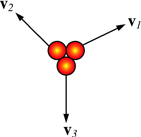 A rocket is projected vertically upward and explodes into three fragments of equal mass when it reaches the top of its flight at an altitude of 40 \mathrm {m}