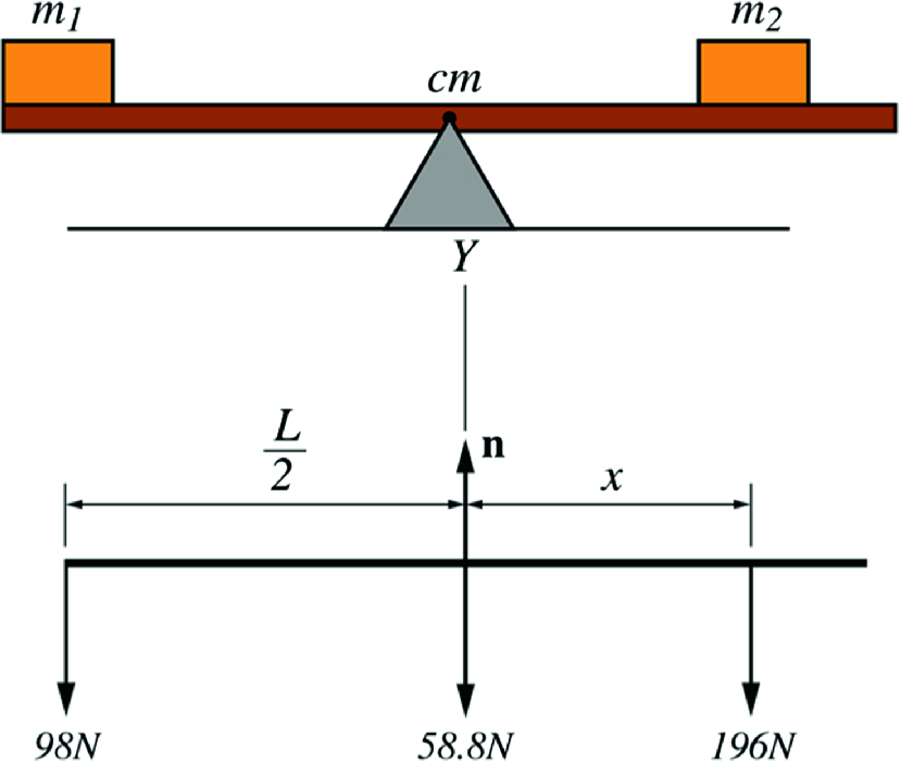 Two blocks supported by a uniform horizontal beam