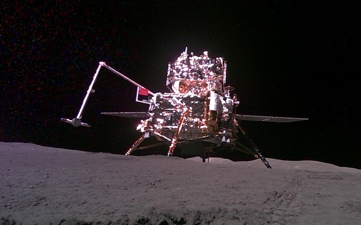 China's Chang'e 6 Lander and Ascender. Photograph of China's Chang'e 6 lander and ascender on the far side of the Moon.