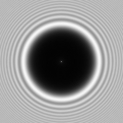 Diffraction image of a four-millimeter circular obstacle showing a small bright spot in the center of its dark shadow.