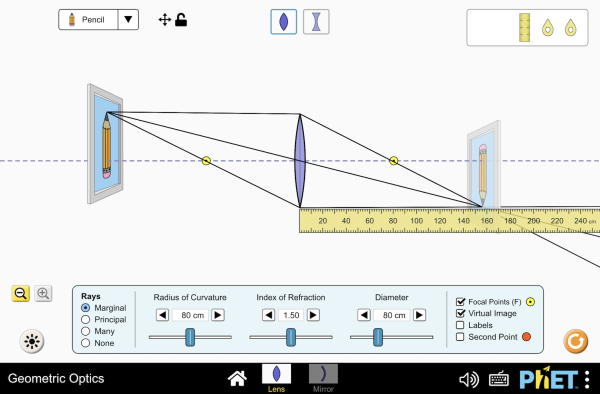 Screenshot of the Geometric Optics simulation