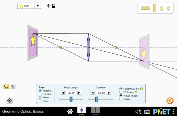 Screenshot of the Geometric Optics Basics simulation