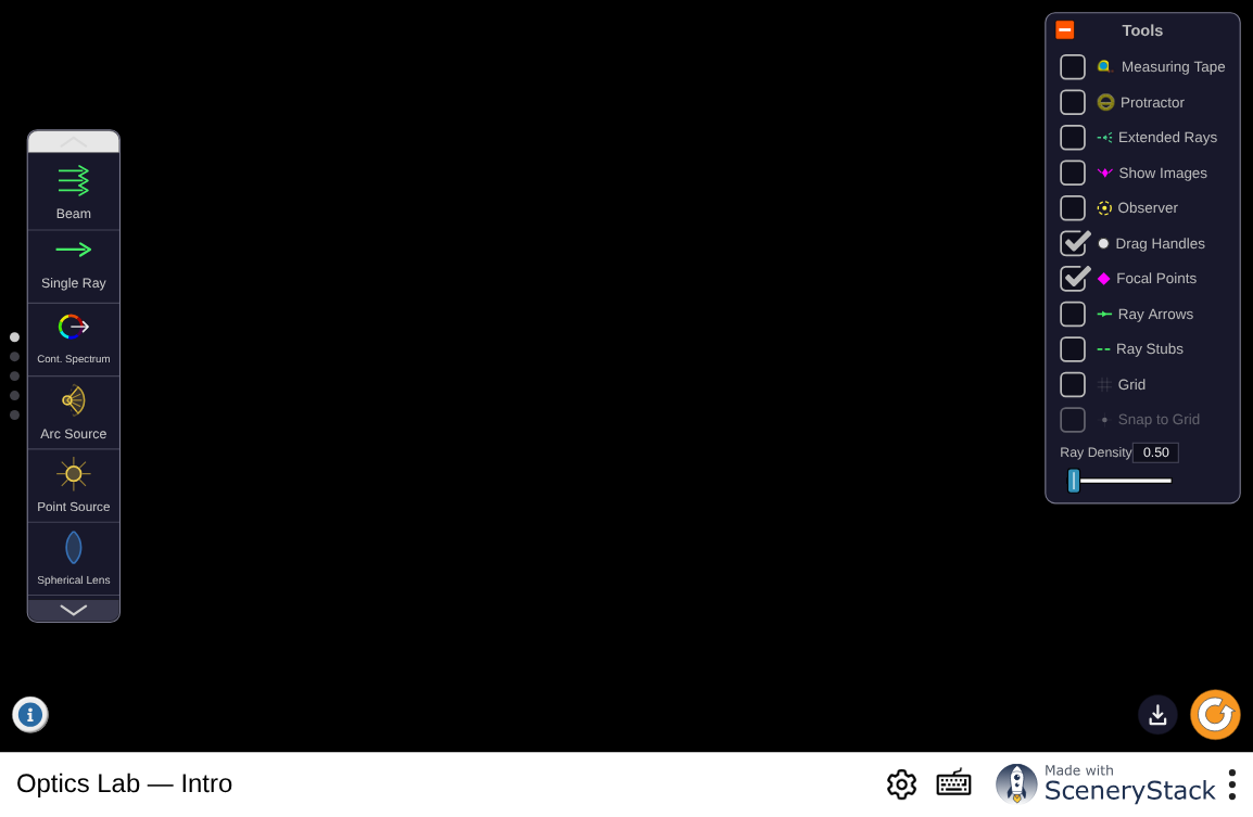Screenshot of the Optics Lab simulation