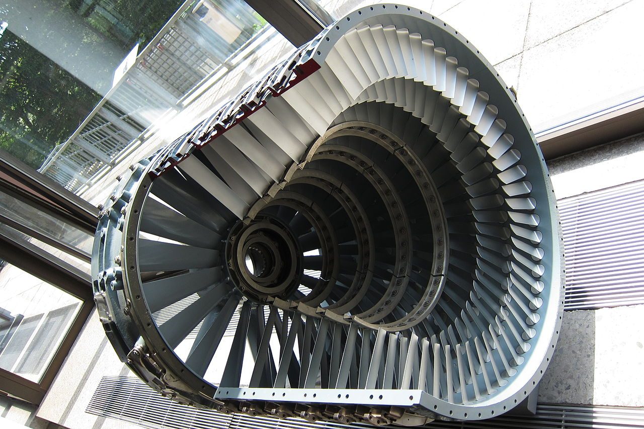 The stator casing which houses the rotor (not shown) in the an axial compressor of a turbojet engine.