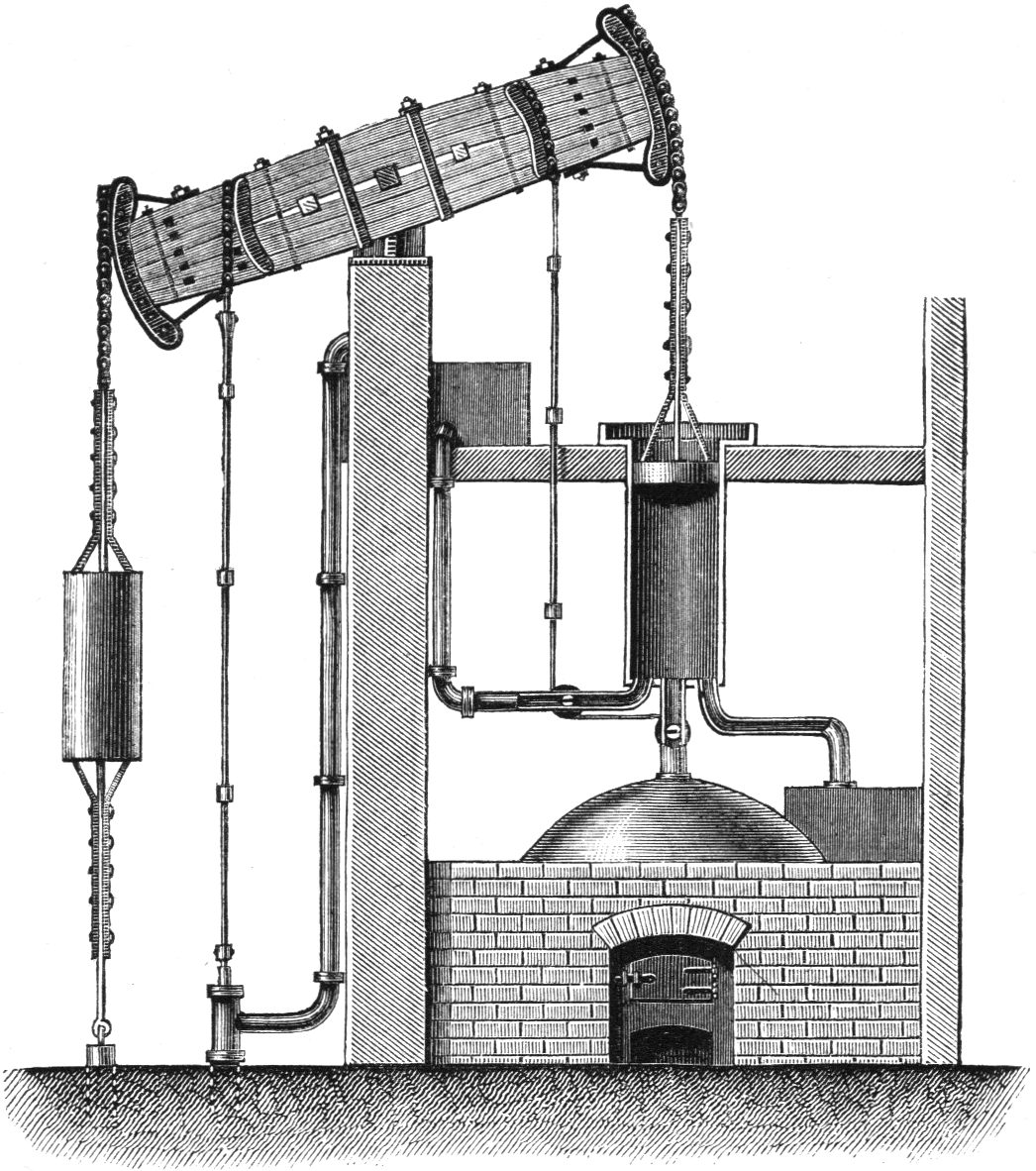 The ingenious atmospheric engine by Newcomen, the first true success in steam power.