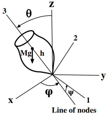 Symmetric top spinning about one fixed point.
